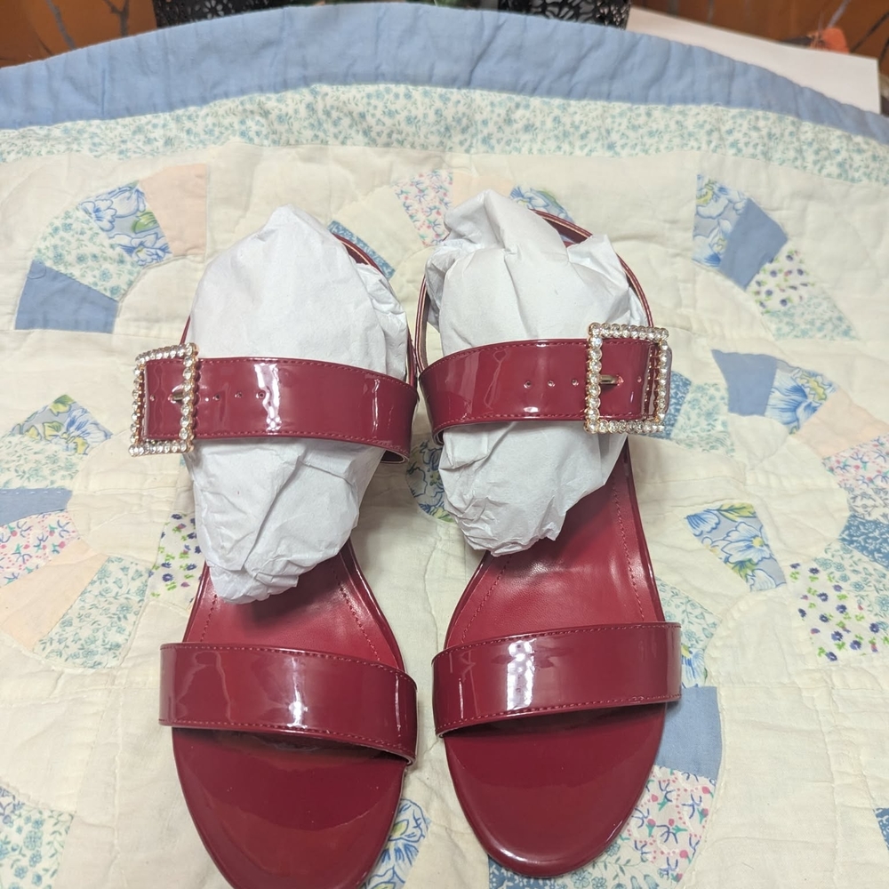 Chic Burgundy Women's Sandals with Rhinestone Buckle